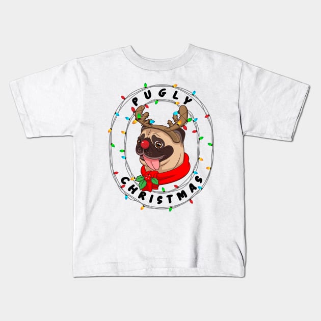 Funny Cute Pug Cool Pugly Christmas Costume Gift Kids T-Shirt by teeleoshirts